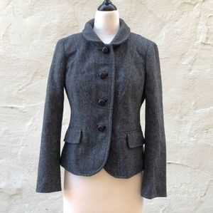 J.Crew VINTAGE Black Bella Herringbone Fiona 100% Wool Blazer Jacket Coat | sz 4